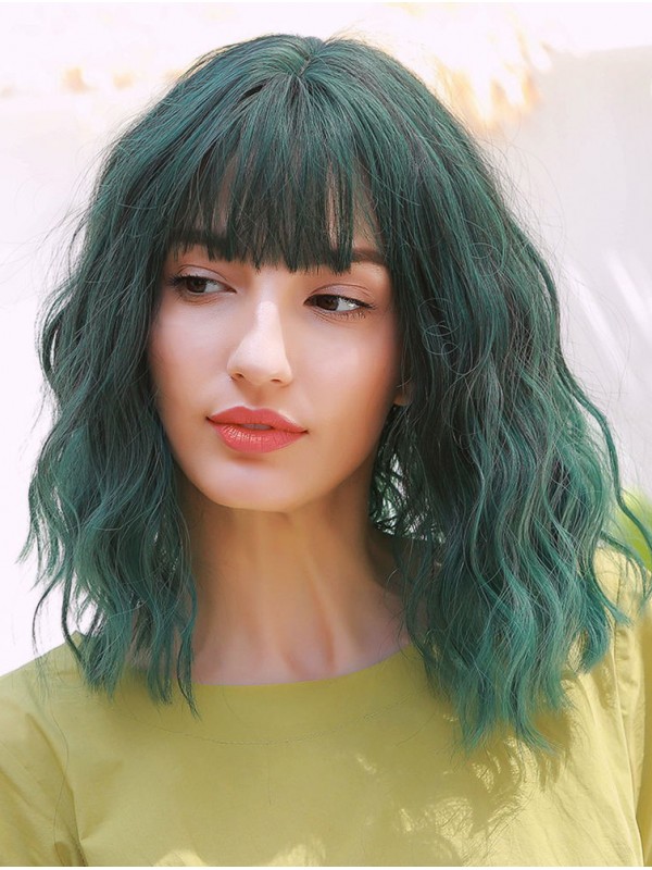 14" Ombre Grüne Bob Synthetische Perücken Mit Pony Für Cosplay Halloween Perücke